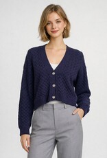 Miss Bliss Dream Cotton Textured Cross-knit Crop Cardigan-Navy