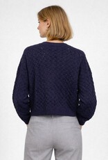Miss Bliss Dream Cotton Textured Cross-knit Crop Cardigan-Navy