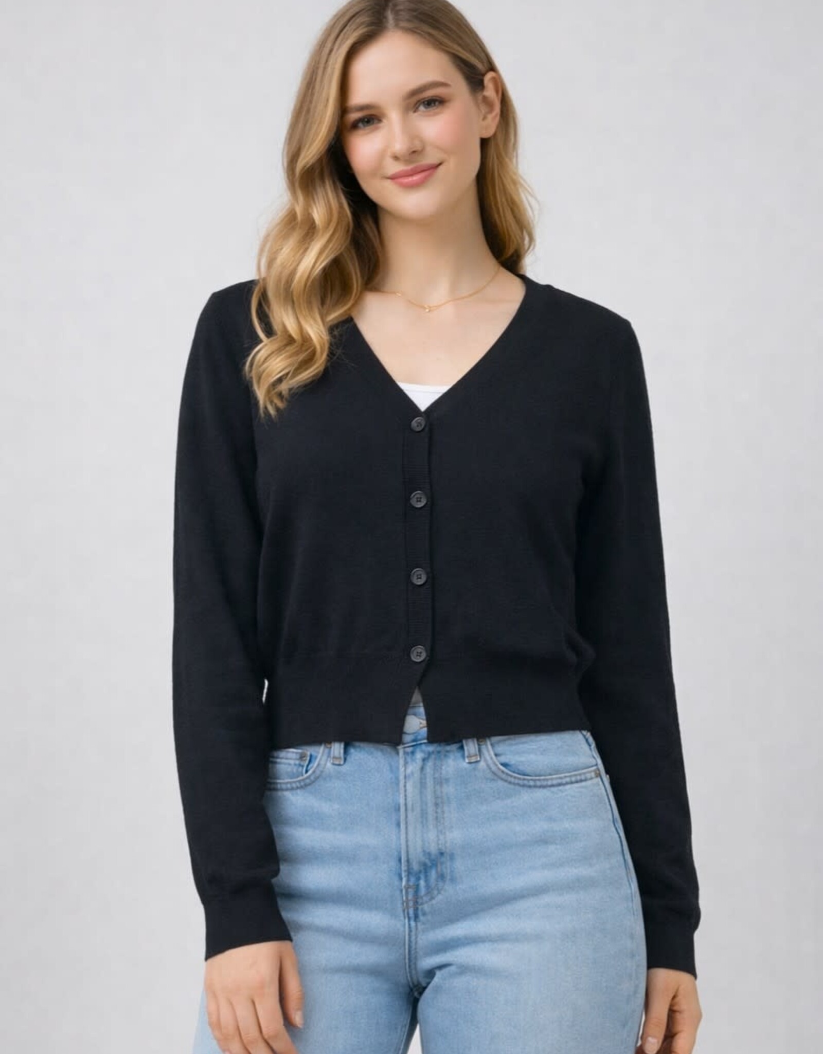 Miss Bliss Dream Classic Lightweight V-neck Cardigan-Black