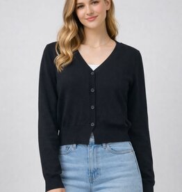 Miss Bliss Classic Lightweight V Neck Cardigan-Black
