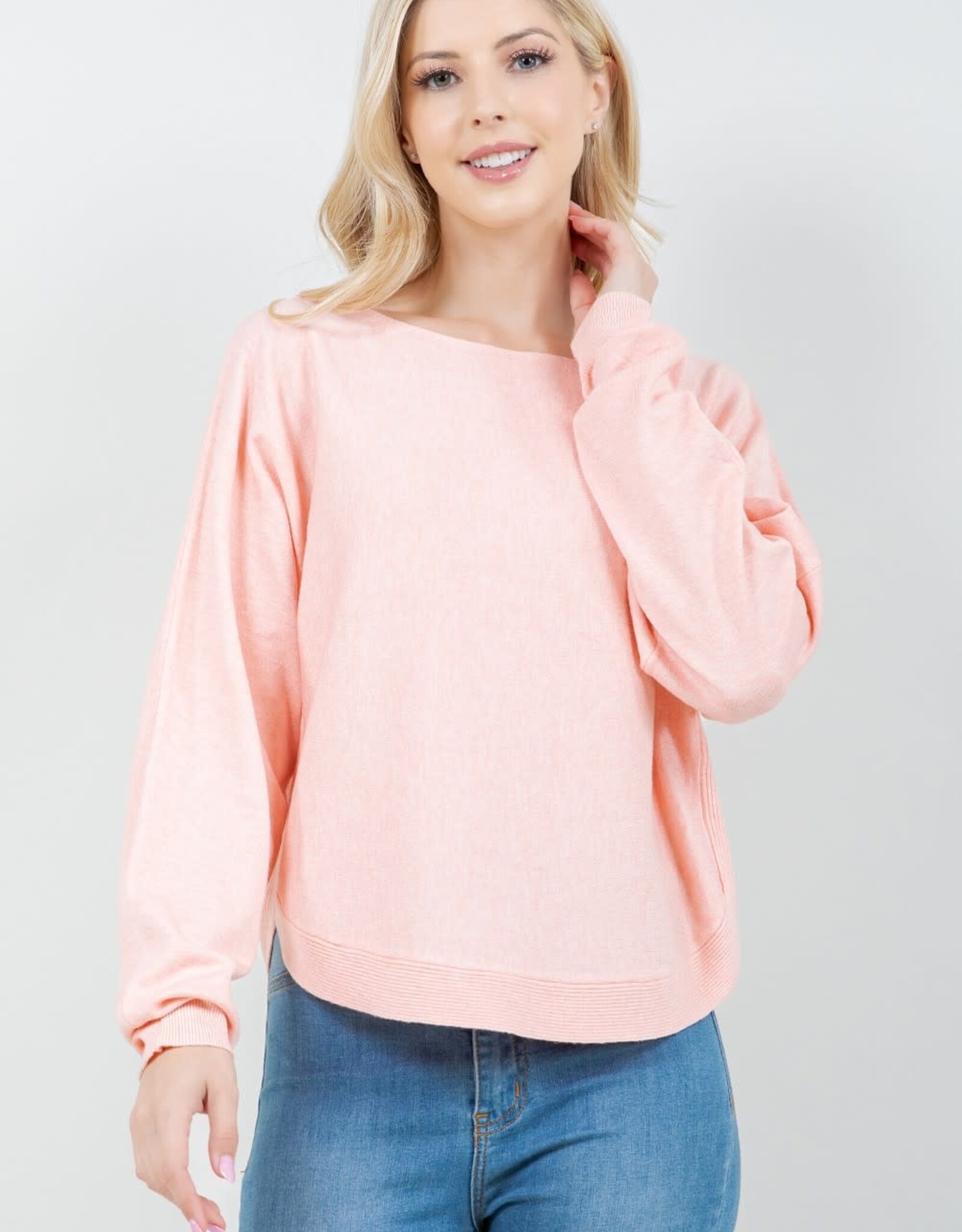 Miss Bliss Dream Boatneck Pullover Sweater-H Coral