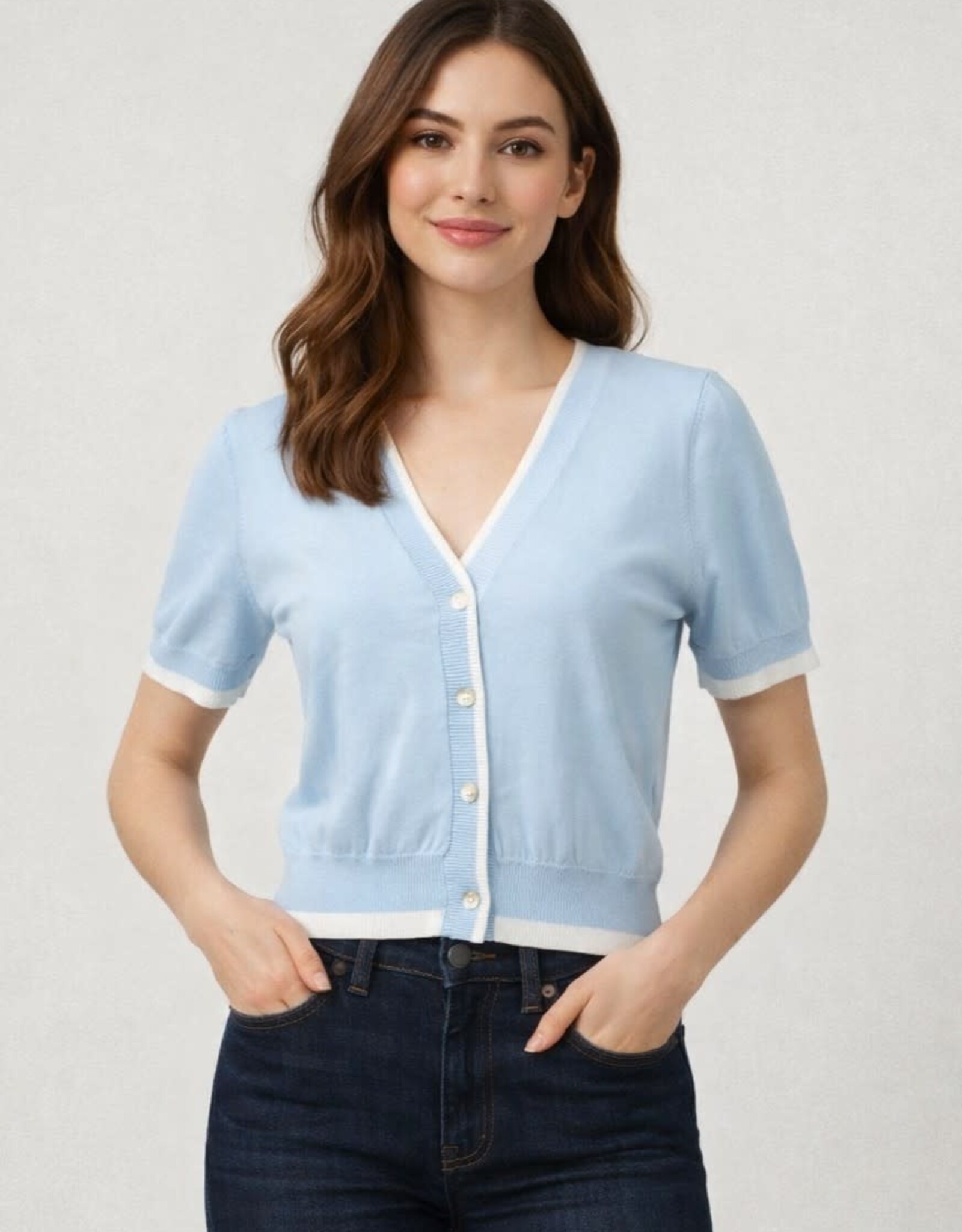 Miss Bliss Dream Classic V-neck Ss Cardigan-Blue