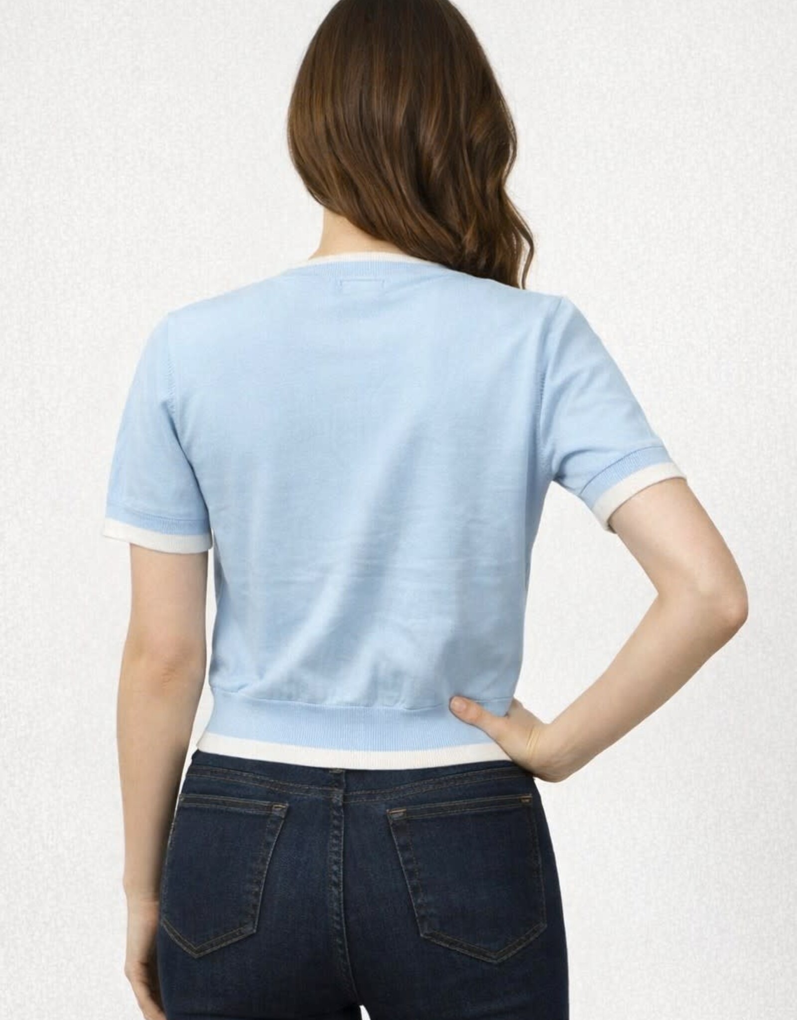 Miss Bliss Dream Classic V-neck Ss Cardigan-Blue