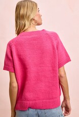 Miss Bliss Flower Embroidered SS Knit Top-Fuscia