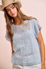 Miss Bliss Bibi Eyelet Ss Knit Top-Washed Ice Blue
