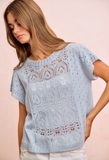 Miss Bliss Bibi Eyelet Ss Knit Top-Washed Ice Blue