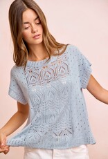 Miss Bliss Bibi Eyelet Ss Knit Top-Washed Ice Blue