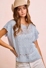 Miss Bliss Bibi Eyelet Ss Knit Top-Washed Ice Blue