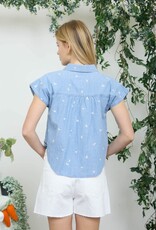 Miss Bliss Blu Embroid. Floral Pattern Denim Shirt-Chambray