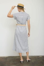 Miss Bliss Blu Stripe SS Belt Shirt Dress-Navy/Iv