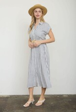 Miss Bliss Blu Stripe SS Belt Shirt Dress-Navy/Iv