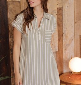 Miss Bliss Stripe Collared Mini Shirt Dress-Olive
