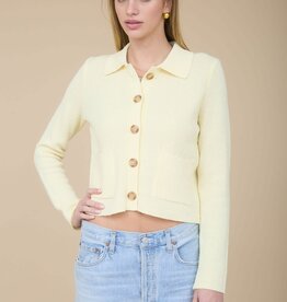 Miss Bliss Collared Button Down Knit Cardi-Butter Yellow