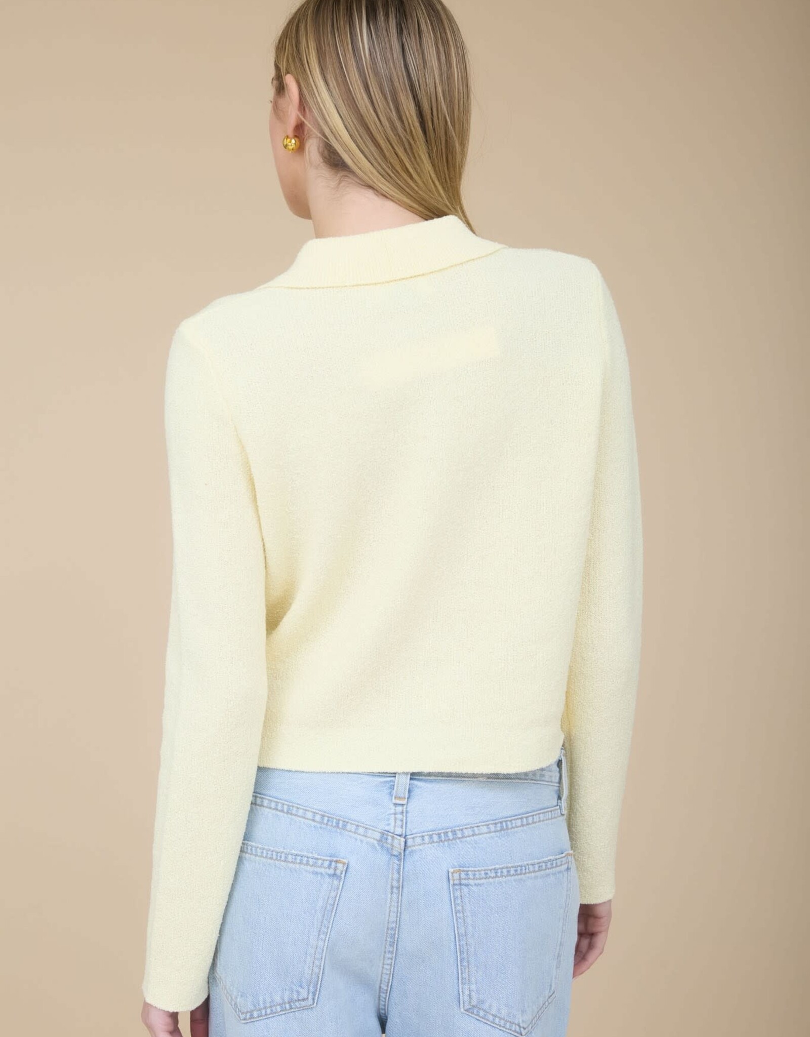 Miss Bliss Blu Collared Button Down Ls Knit Cardi-Butter Yellow