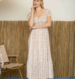 Miss Bliss Wavy Floral  Midi Dress-Brown