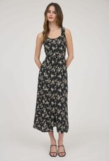 Miss Bliss Blu Floral Sleeveless Midi Dress-Black Multi