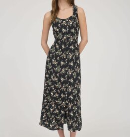 Miss Bliss Floral Sleeveless Midi Dress-Black Multi
