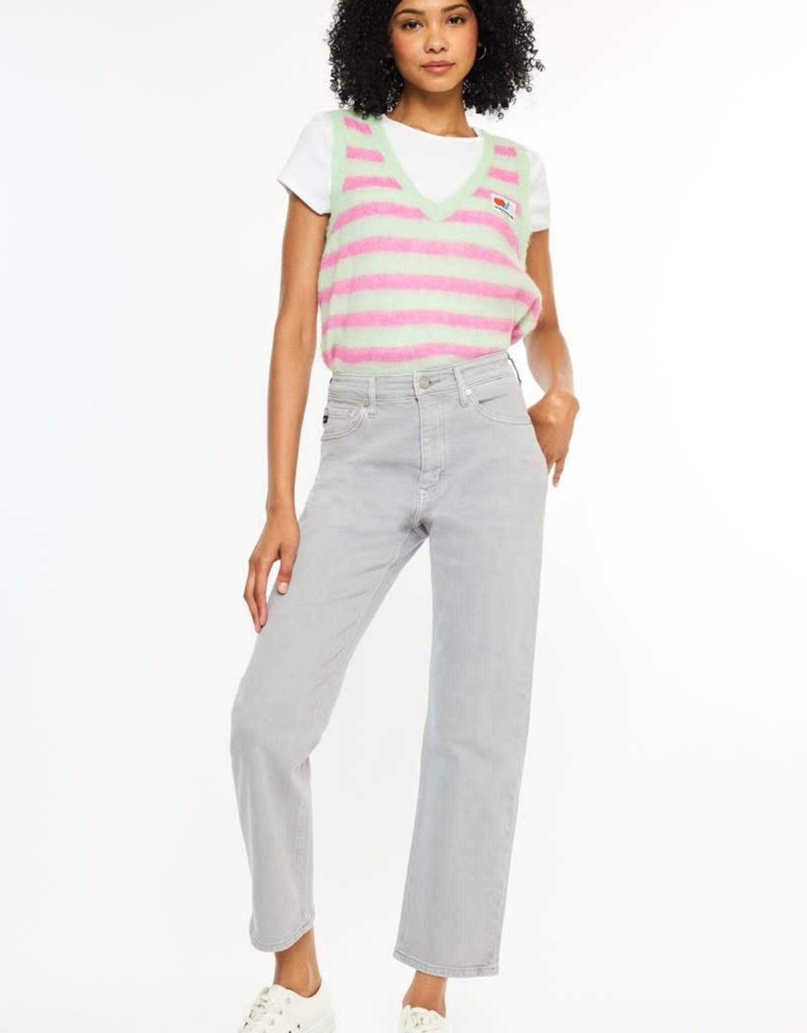 Miss Bliss KC Ultra High Rise 90's Straight Jeans-Grey