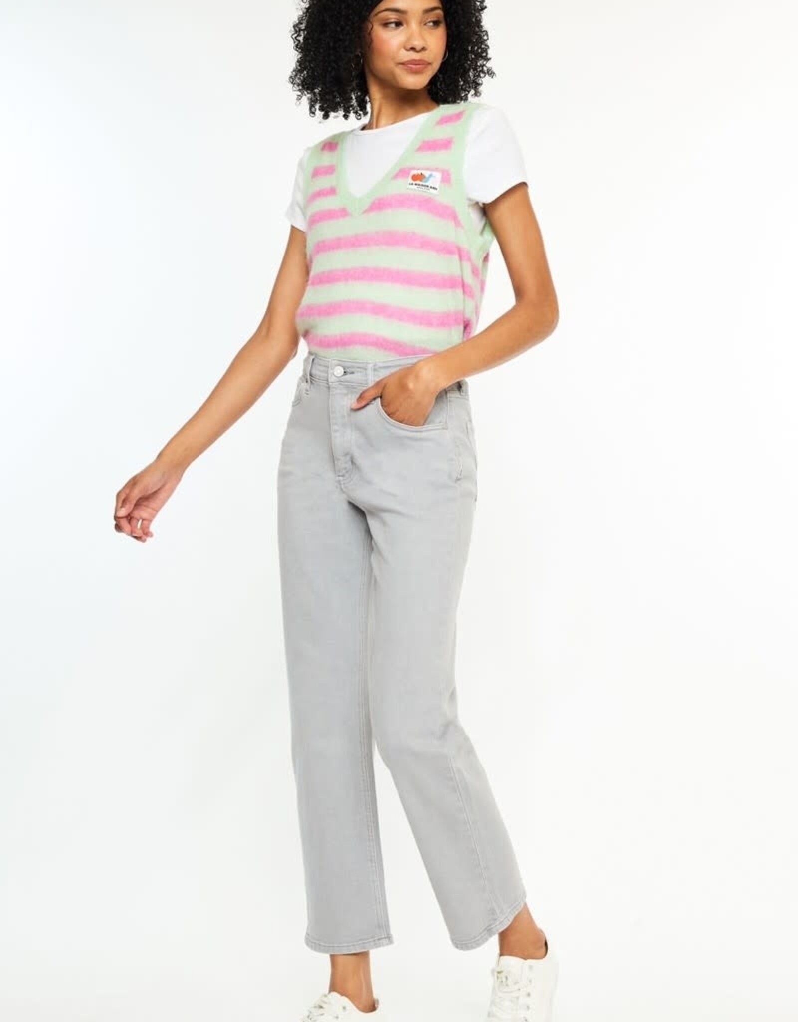 Miss Bliss KC Ultra High Rise 90's Straight Jeans-Grey