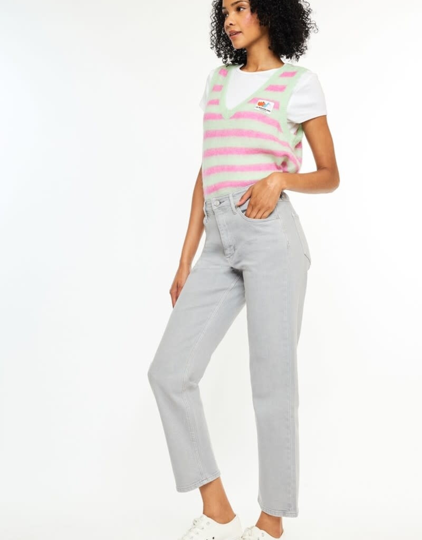 Miss Bliss KC Ultra High Rise 90's Straight Jeans-Grey