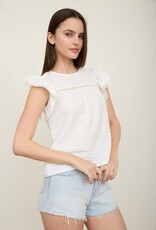 Miss Bliss M&Em Textured Ruffle Sleeve Lace Detail Top- White