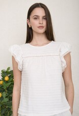 Miss Bliss M&Em Textured Ruffle Sleeve Lace Detail Top- White