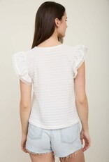 Miss Bliss M&Em Textured Ruffle Sleeve Lace Detail Top- White
