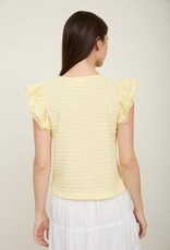 Miss Bliss M&Em Textured Ruffle Sleeve Lace Detail Top- Butter Yellow