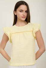 Miss Bliss M&Em Textured Ruffle Sleeve Lace Detail Top- Butter Yellow