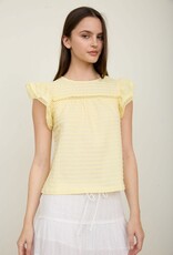 Miss Bliss M&Em Textured Ruffle Sleeve Lace Detail Top- Butter Yellow
