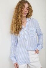 Miss Bliss M&E Stripe Collrd Button Dwn Lightwt Shirt-Blue