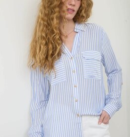 Miss Bliss Stripe Button Down Light Weight Shirt-Blue
