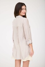 Miss Bliss M&E Stripe Collrd Button Dwn Lightwt Shirt-Brown
