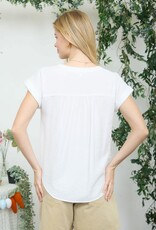 Miss Bliss M&E Half Button Lice Lace Trim SS Top-White