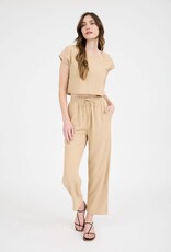 Miss Bliss M&E Pinstripe Drawstring Str Leg Linen Pants-Camel