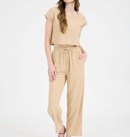 Miss Bliss Pinstripe Straight Leg Linen Pants-Camel