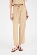 Miss Bliss M&E Pinstripe Drawstring Str Leg Linen Pants-Camel