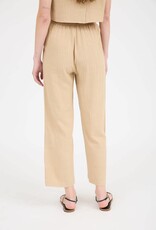 Miss Bliss M&E Pinstripe Drawstring Str Leg Linen Pants-Camel