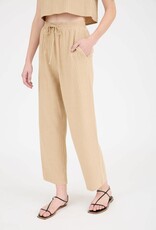 Miss Bliss M&E Pinstripe Drawstring Str Leg Linen Pants-Camel