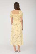Miss Bliss M&E Smocked Puff Slv Floral Midi Dress-Yellow