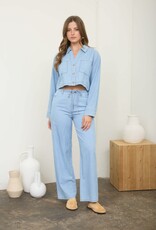 Miss Bliss M&E Washed Denim Button Down LS Crop Top-Denim