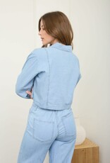 Miss Bliss M&E Washed Denim Button Down LS Crop Top-Denim