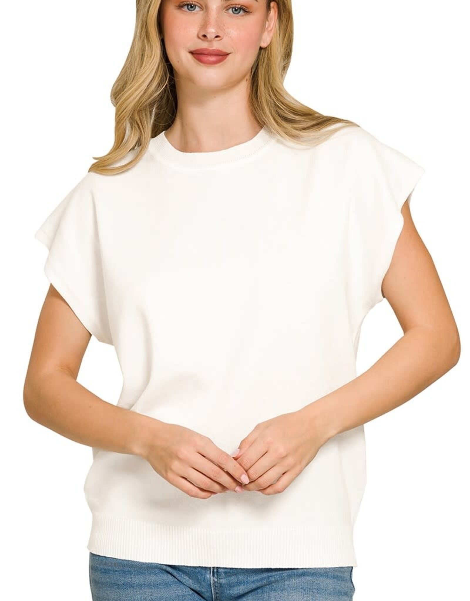 Miss Bliss Zen Round Neck Ss Sweater Top- White