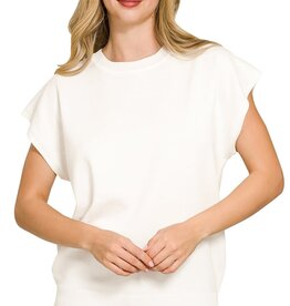 Miss Bliss Zen Round Neck Ss Sweater Top- White