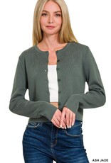 Miss Bliss Zen 7 Button Crew Basic Cardigan-Ash Jade