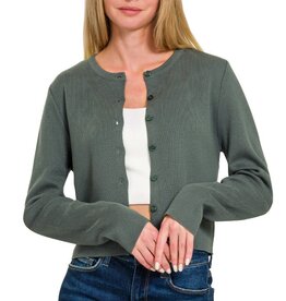 Miss Bliss Zen 7 Button Crew Basic Cardigan-Ash Jade