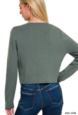 Miss Bliss Zen 7 Button Crew Basic Cardigan-Ash Jade