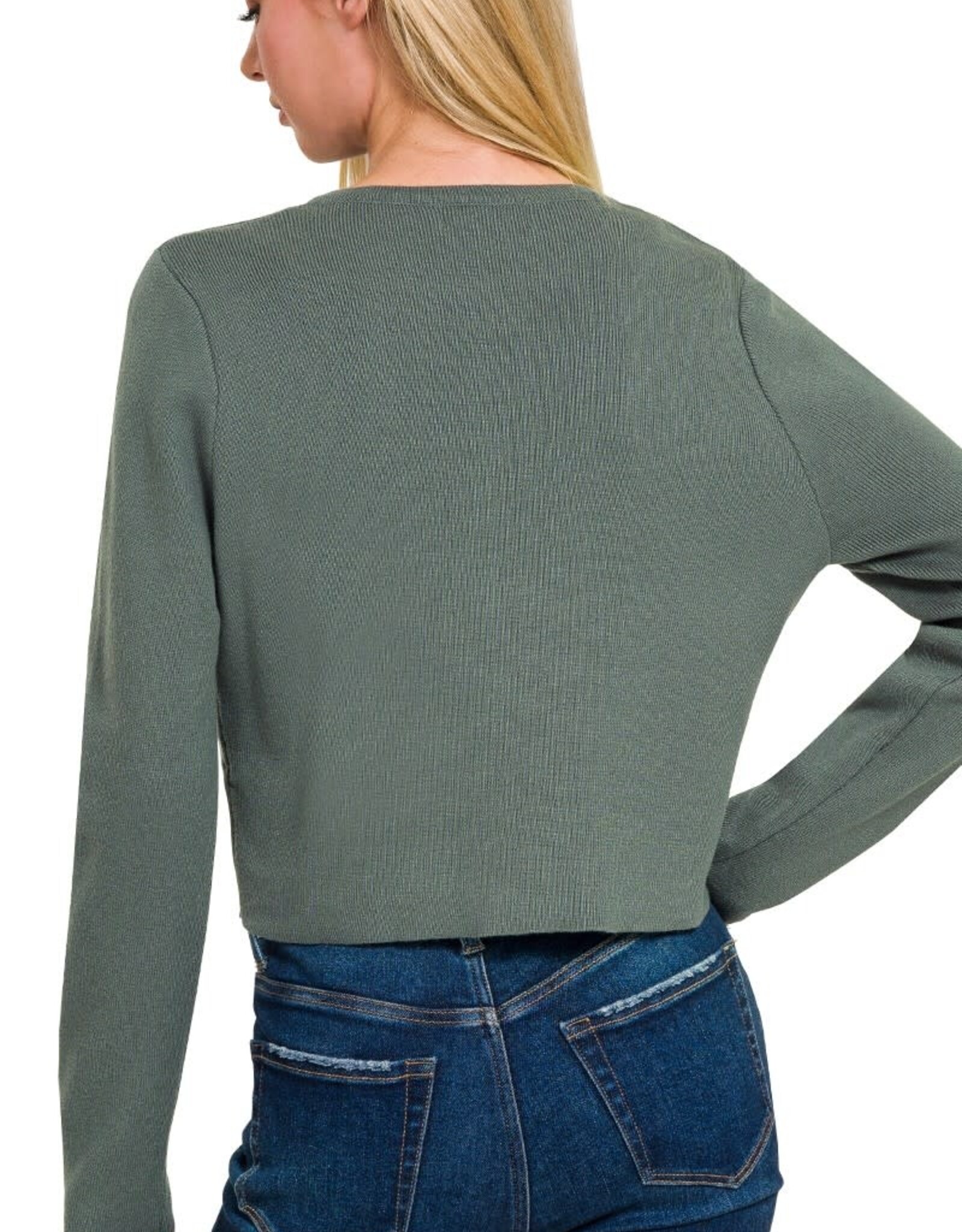 Miss Bliss Zen 7 Button Crew Basic Cardigan-Ash Jade