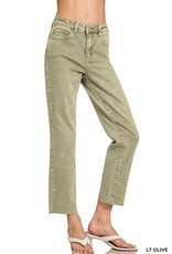 Miss Bliss Zen Washed High Waist Cropped Straight Pants-Olive