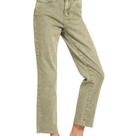 Miss Bliss Washed High Waist Cropped Straight Pants-Olive